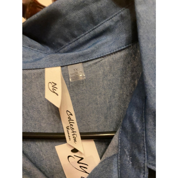 NY COLLECTION CHAMBRAY DENIM BUTTON DOWN DRESS SIZE 1X - Picture 2 of 6